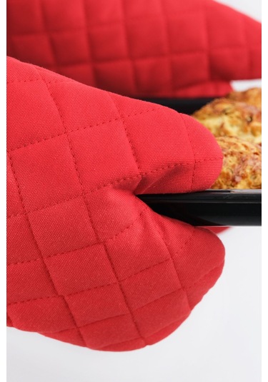 Yanmaz Ve Isıya Dayanıklı Fırın Eldiveni Ve Tutacak 2 Eldiven, 2 Tutacak Kırmızı