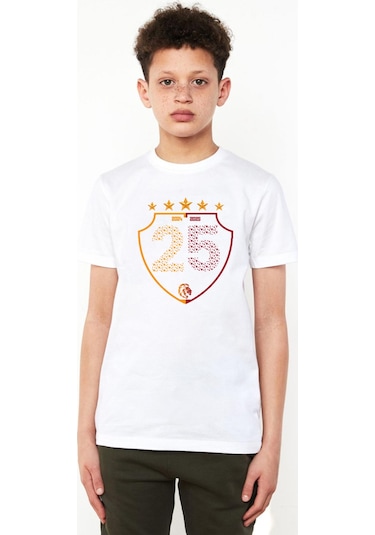 Tshirthane 25 Şampiyonluk Shield Beyaz Çocuk Bisikletyaka Tshirt Beyaz