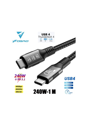 Anatoliadelight8k Usb4 Type C Kablo 40gbps 240w Pd3.1 Qc4.0 Thunderbolt 4 Hızlı Şarj Ve Veri Aktarım Kablosukahverengi 1 Metre