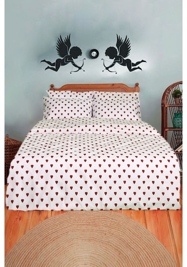 Kırmızı Kalpli Nevresim Takımı Çift Kişilik Sevgili