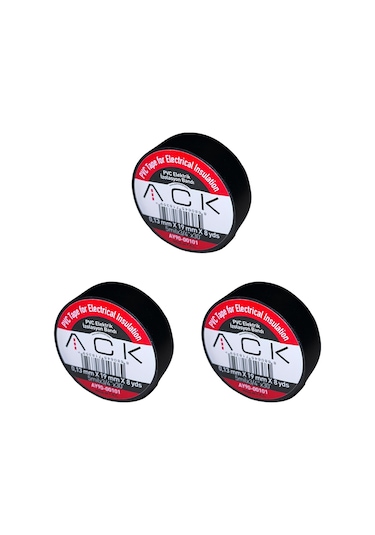 3 Adet Ack Siyah İzole Bant 0.13x19mmx8yds