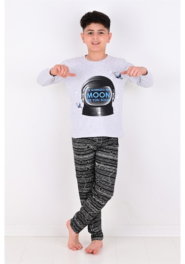 Vitmo Erkek Çocuk Pijama Takımı Moon Uzun Kollu Pamuklu Gri