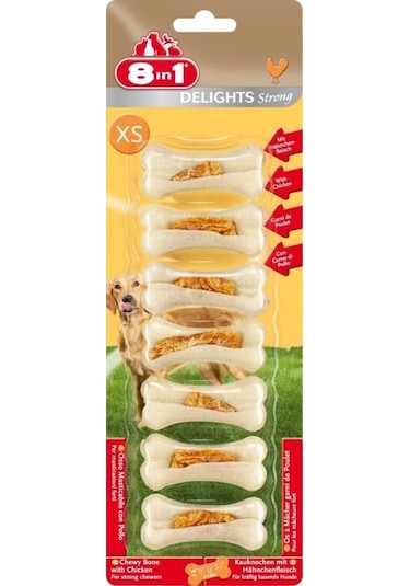 8in1 Delights Strong XS Tavuklu Köpek Ağız Bakım Kemiği 7'li 140 G