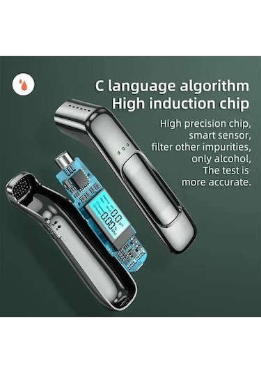 Createtech Yüksek Hassasiyetli Temiz Alkollü Nefes Test Cihazı Alkolmetre Usb Şarj Edilebilir C07