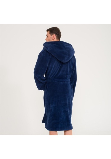 Erkek Uzun Welsoft Kapüşonlu Sabahlık-Lacivert