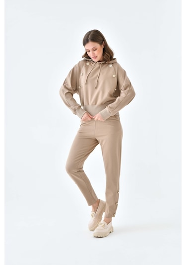 Ftz Women Kadın İki İp Düğme Detaylı Takım Beige 30640-beige Bej