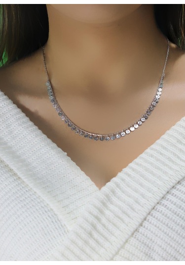 Gümüş Rodyumlu Dövme Modeli Pullu Kolye