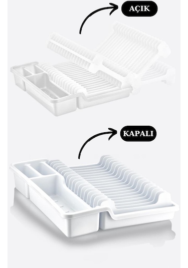 Flosoft Katlanır Bulaşıklık, Kaşıklık Bölmeli Tabaklık Kurutmalık Beyaz