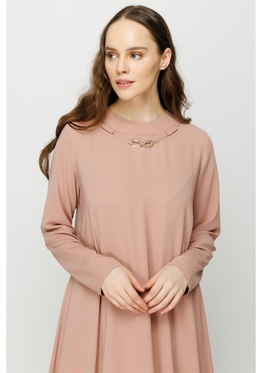 Eteği Büzgü Detaylı Tunik Pantolon Takım Pudra-pudra Pudra
