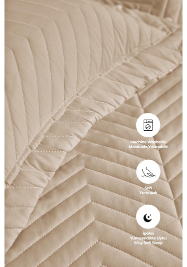 Evlen Home Ross %100 Pamuk Tek Kişilik Yatak Örtüsü Pike Takımı Kapitone Çizgili Günlük Yıkanabilir Bej Bej