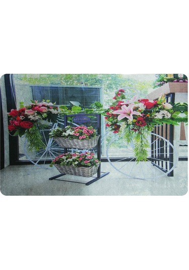 Bisikler Ve Çiçekler Baskılı Kaliteli Kauçuk Kapı Önü Paspası