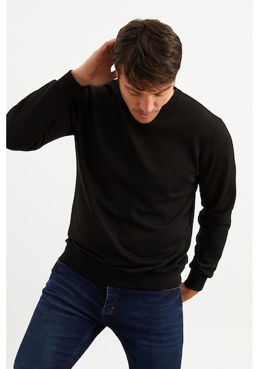 Mysport 5010 Erkek Bisiklet Yaka Baskılı Sweatshirt-siyah Siyah