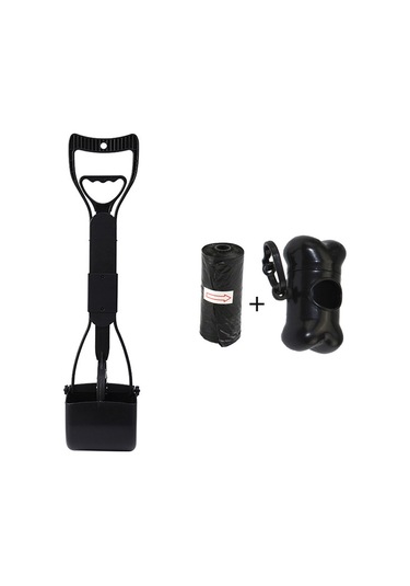 Dofolink Köpek Kedi Tuvalet Scooperı - 45 Cm Uzun Saplı Çift Yaylı, Çöp Torbası Ve Saklama Kutusu Seti - Siyah Katlanabilir, Tek Elle Kullanım Siyah