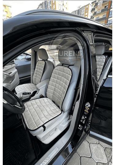 Togg T10x Bej Renk Tay Tüyü Cepli & Terletmez Sırtlı Oto Koltuk Minder Seti - Koltuk Koruma Kılıfı Ön & Arka Tam Set