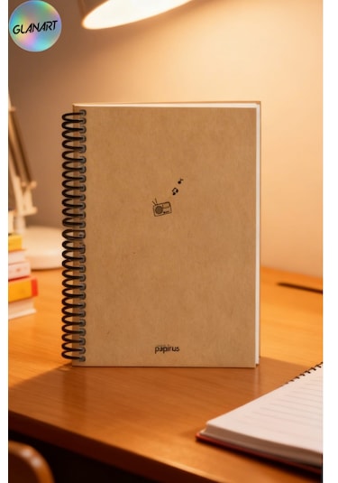 Spiralli 100 Yaprak Çizgili Orta Boy Sert Kapak Defter Kraft Kağıt 16x23 Cm
