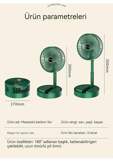 Eternal Luck Sessiz Teleskopik Katlanır Küçük Fan Beyaz