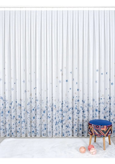 Caserta Home Star 4 Renkli Yıldızlı Çocuk Odası Tül Perde