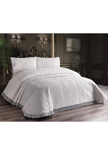 Güpürlü Mikrofiber Yatak Örtüsü Seti Krem Yatak Örtüsü Krem