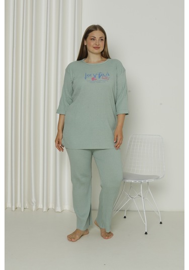 Fames Pijama Yazlık Kaşkorse Büyük Beden Pijama Takım Mint Yeşili