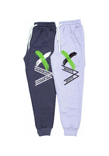 Fyk Kids 2 Li Fermuarlı, Baskılı X Collection Erkek Çocuk Eşofman Altı Gri - Füme