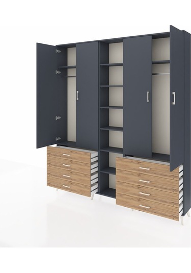 Arges Dolap 10 Raflı 8 Çekmeceli 2 Askılı 220x30x243 Antrasit-antrasit/çam Antrasıt/atlas Çam