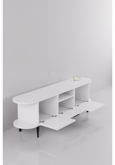 Tv Sehpası 160 Cm Modern 3 Kapaklı Tv Sehpa Çok Amaçlı Konsol Ünitesi Mira Mavi