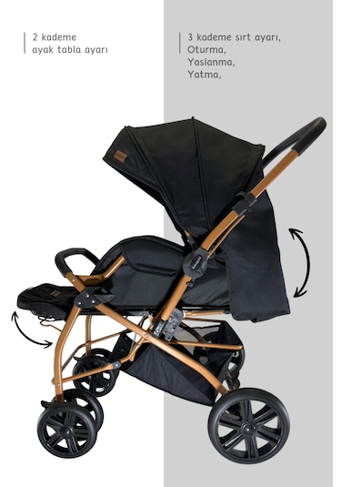 Bebegold Pusetli Bebek Arabasi Travel Çift Yön Tam Yatış Pozisyo