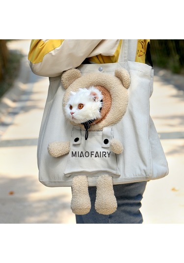 Taşınabilir Gezi Kedi Çantası Açık Omuz Kanvas Çanta Küçük Köpek Pet Çanta Ayı Haki