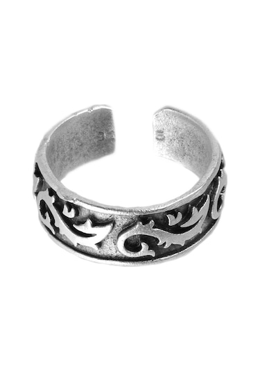 Erkek Antik Gümüş Kaplama Ejderha Baskılı  Yüzük Çok Renkli