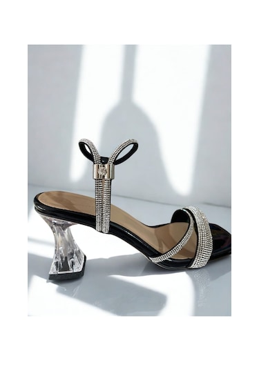 Taşlı Siyah Abiye Bantlı Bayan Ayakkabısı Siyah - Taş