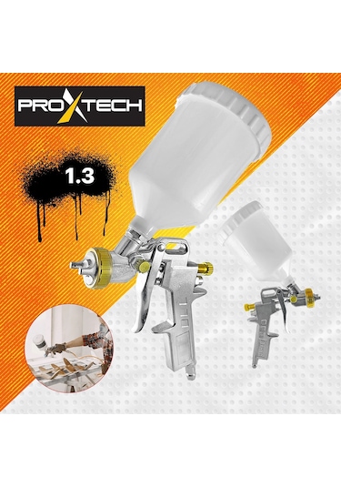 Havalı Üstten Depo 1,3mm Boya Tabancası,Spiral Hava Hortumu 15mt