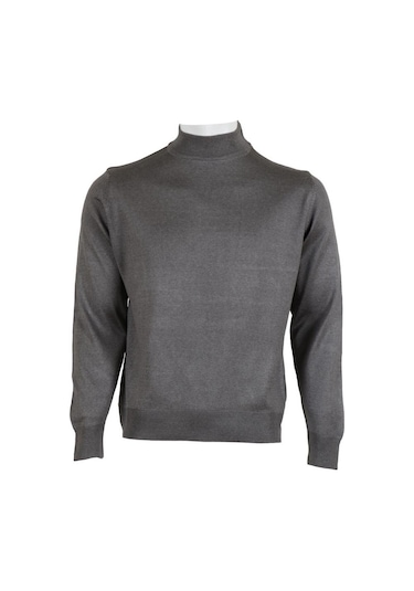 Erkek Gri Kazak Yarım Balıkçı Yünlü Klasik Normal Kesim Rar00800