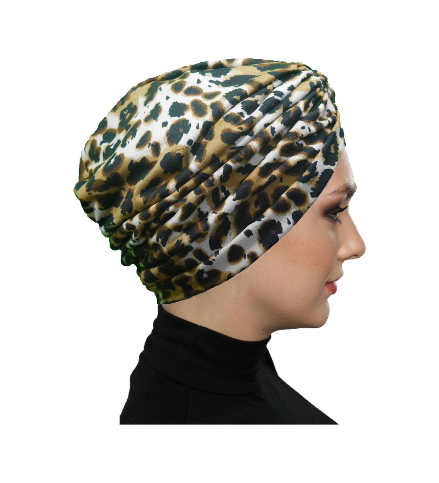 Savanna Chic Desenli Çapraz Ve Bant Detaylı Astarlı Hazır Türban Tesettür Havuz Bonesi Açık Leopar