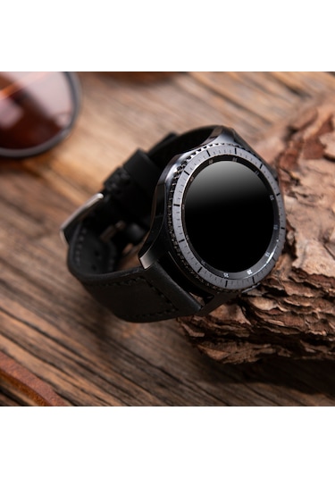 Vagave Samsung Uyumlu Watch 5 - Watch 4 - Watch 3 Deri Kordon- Siyah