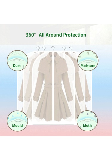 Reedark 6 Adet Su Geçirmez Şeffaf Elbise Koruma Kılıfı - Tam Fermuarlı Gardırop Saklama Çantası Beyaz