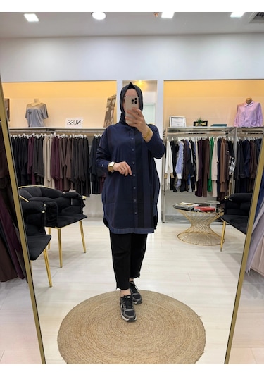 İnvee Gölge Kisa Gömlek Lacivert 7219