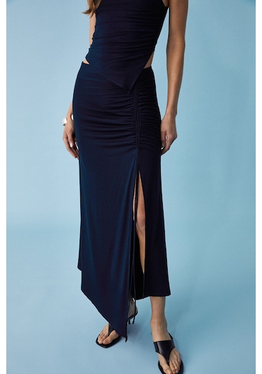 GRIMELANGE Jalgru Kadın Regular Yırtmaçlı Lacivert Etek Lacivert