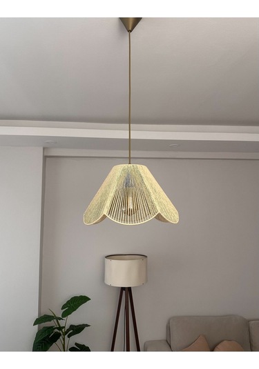 Hasır El Yapımı Bohem Çiçek Şekilli Rustik Avize - Bej Bej