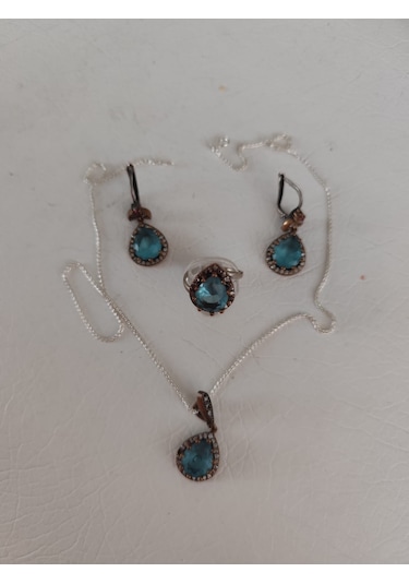 Safir Ve Zirkon Gümüş Set Bronz
