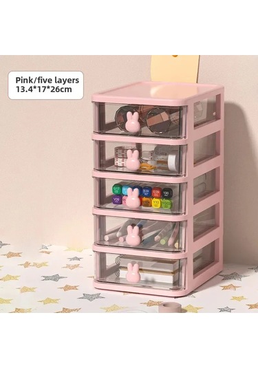 Pembe Tavşan Beş Katlı 30 Saklama Kutusu, Plastik Çok Katmanlı Çekmece Tipi A