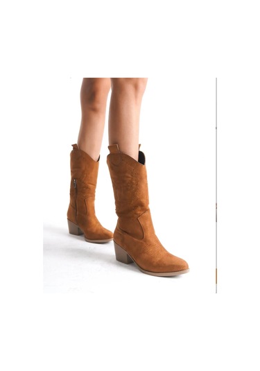 Kovboy Kanvas Western Tarz Sivri Bot Açık Taba -taba