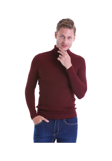 Hatemoğlu Bordo Regular Fit Düz Balıkçı Yaka Triko Yün Kazak Bordo
