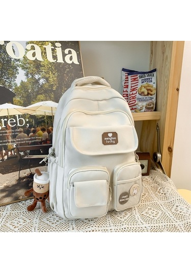 İlkokul Ve Ortaokul Öğrencilerine Özel Şık Ve Konforlu Geniş Hacimli Dayanıklı Sırt Çantası, Ergonomik Omuz Askılı Okul Çantası, Kampüs Tasarımı Çocuk Sırt Çantası Beyaz