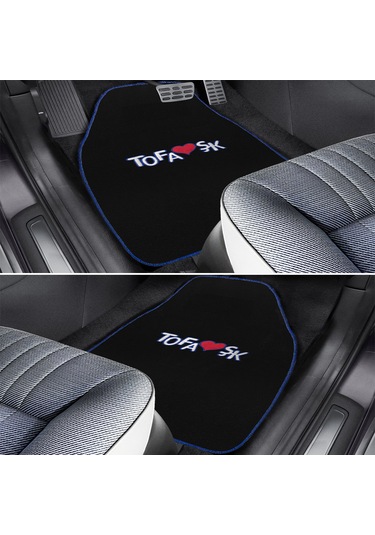 Tofaş Şahin Doğan Kartal Uyumlu Siyah Halı Paspas 5'li Set Mavi Şeritli Nakışlı Oto Paspas Takımı