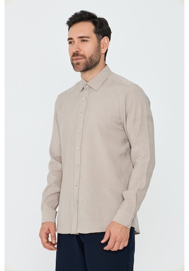 White Stone Krem Rengi Dynamic Fit Uzun Kollu Erkek Gömlek