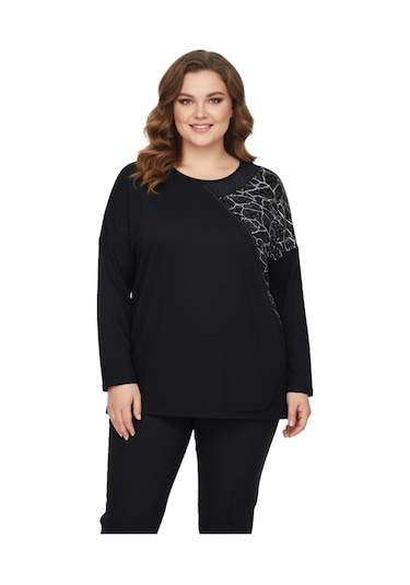 Wearon Kadın Siyah Sıfır Yaka Taşlı Bluz Bgl-st05156 Siyah