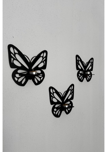 Lazer Kesim Dekoratif Kelebek Duvar Rafı Mumluk Duvar Süsü 3 Adet