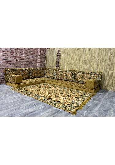 Coton Şark Köşesi Minder, Kilim Takımı Konsept Sarı 11  Parça