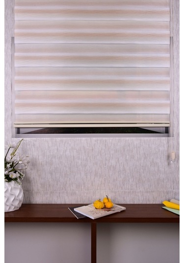 Krem Kendinden Desenli Etek Dilimsiz Ds 10738-v4 Zebra Stor Güneşlik Perde