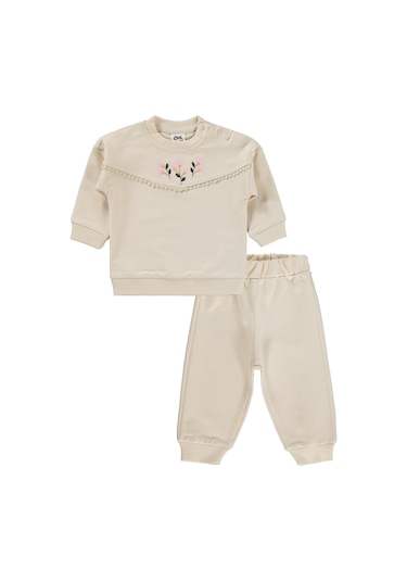 Civil Baby Çiçek Nakışlı 6-18 Ay Takım - Bej